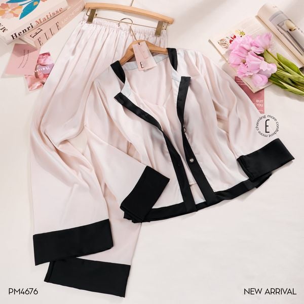  L’Amour Pyjama - Bộ lụa viền PM4676 (3 món) 