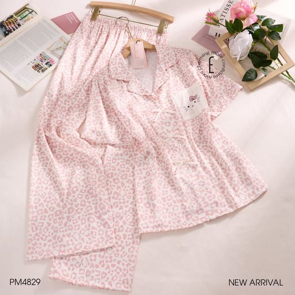  Bijou Pyjama PM4829 - Bộ pyjama lụa beo hồng 