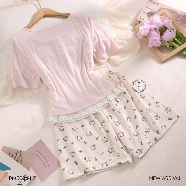  Meow-Low Set PM5084-1 , Bộ thun ngắn phối màu 
