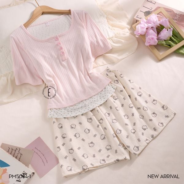  Meow-Low Set PM5084-1 , Bộ thun ngắn phối màu 