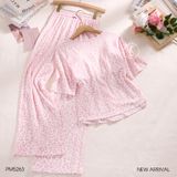  Pinky Set PM5263 - Bộ thun beo hồng đệm ngực mỏng 