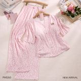  Pinky Set PM5263 - Bộ thun beo hồng đệm ngực mỏng 