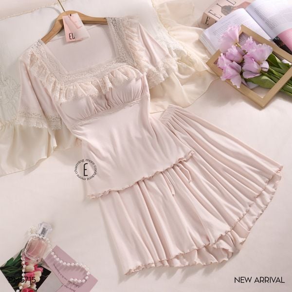  Berry Set PM5715 , Bộ thun ngắn phối ren đệm ngực mỏng 