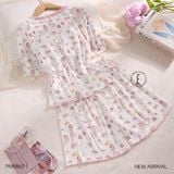  Doll Set PM5862-1 , Bộ thun ngắn phối ren đệm ngực mỏng 