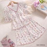  Doll Set PM5862-1 , Bộ thun ngắn phối ren đệm ngực mỏng 