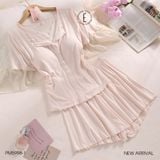  Belle Set PM5998 - Bộ thun dài phối ren đệm ngực mỏng 