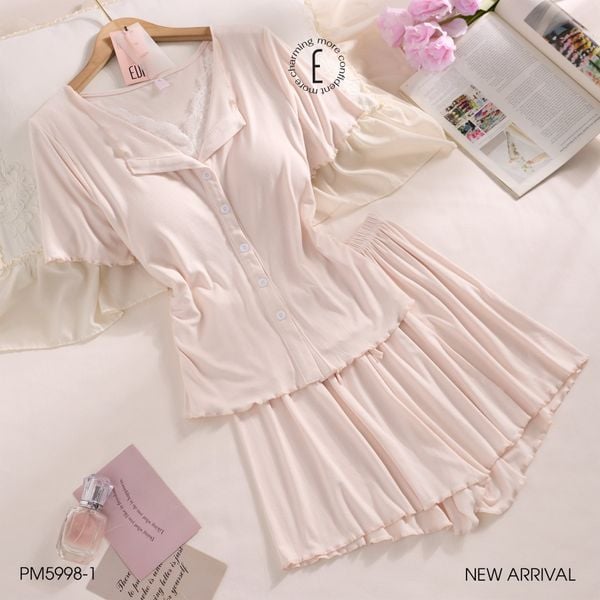  Belle Set PM5998 - Bộ thun dài phối ren đệm ngực mỏng 