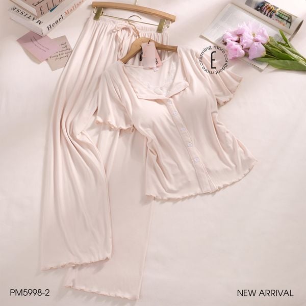 Belle Set PM5998-2 , Bộ thun dài phối ren đệm ngực mỏng 