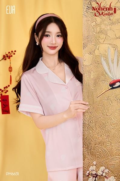 Xuân Nghênh - PM6631-1 | Pyjama quần dài tay ngắn hình trái tim 
