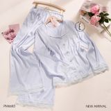  Pyjama dài lụa satin viền ren PM6683 