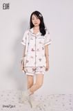  Mallow PM6726-1, Bộ pyjama lụa ngắn hình gấu 