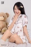  Mallow PM6726-1, Bộ pyjama lụa ngắn hình gấu 
