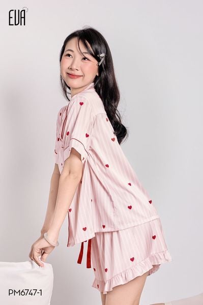  Bisou PM6747-1, Bộ pyjama lụa ngắn hình trái tim-PM96 