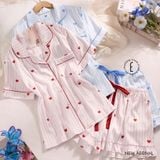  Bisou PM6747-1, Bộ pyjama lụa ngắn hình trái tim 