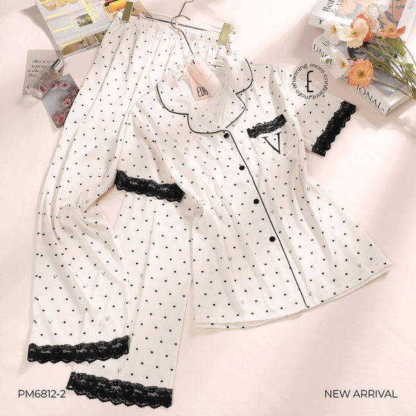  BỘ PYJAMA QUẦN DÀI TAY NGẮN HOẠ TIẾT TRÁI TIM NHỎ PM6812-2 
