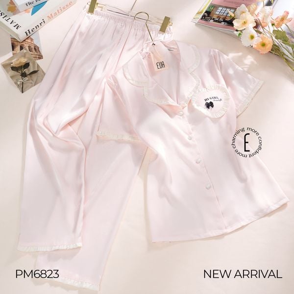  BỘ PYJAMA LỤA CỔ VIỀN BÈO CÓ ĐỆM NGỰC PM6823 