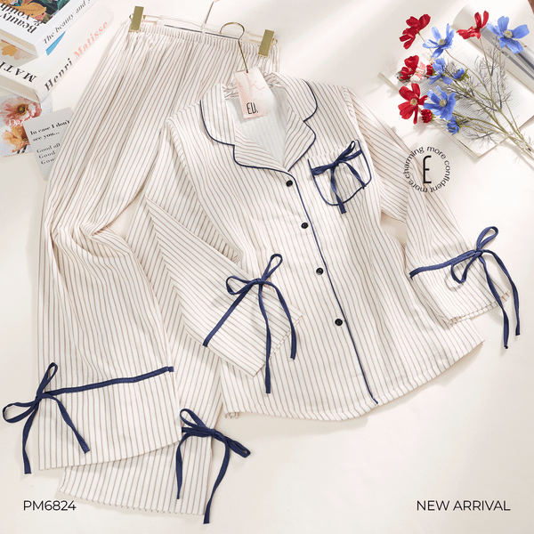  BỘ PYJAMA THÔ DÀI KẺ SỌC VIỀN ĐEN PM6824 