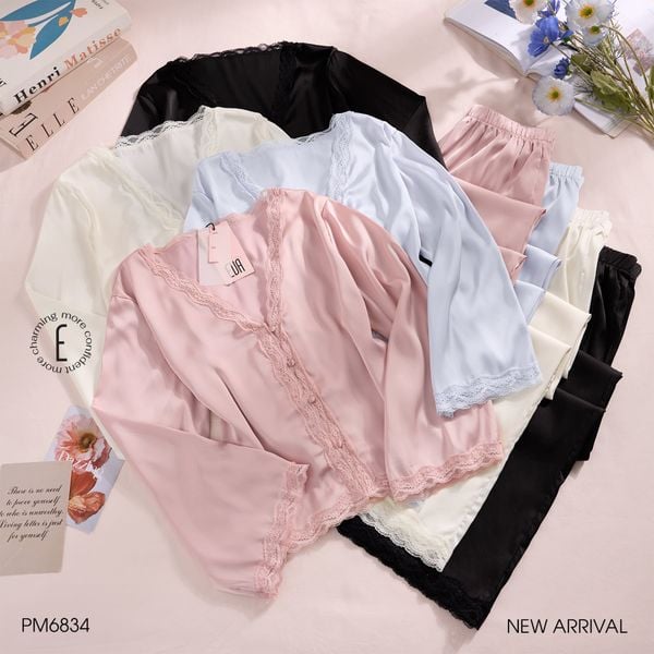  Serene PM6834  - Pyjama dài lụa satin phối ren (PM23) 
