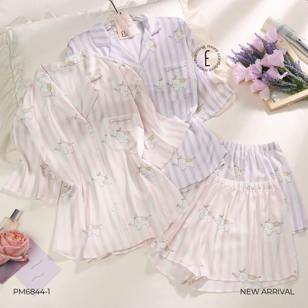  BỘ PYJAMA NGẮN HỌA TIẾT KẺ SỌC PM6844-1 