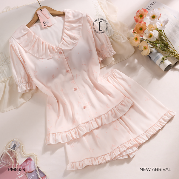  Darling PM8359 | Bộ pyjama ngắn lụa satin mềm, đệm ngực mỏng 