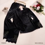 Xuân Nghênh - PM8830 - Pyjama dài lụa satin mềm phối ren ép đá 