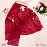  Xuân Nghênh - PM8830 - Pyjama dài lụa satin mềm phối ren ép đá 