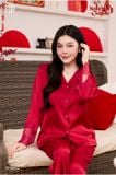  Xuân Nghênh - PM8830 - Pyjama dài lụa satin mềm phối ren ép đá 