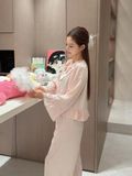 PM3231 - Pyjama dài lụa satin mềm cổ bèo đính nơ 