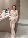  PM3231 - Pyjama dài lụa satin mềm cổ bèo đính nơ 