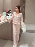  PM3231 - Pyjama dài lụa satin mềm cổ bèo đính nơ 