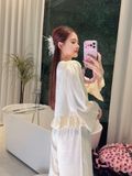  PM3231 - Pyjama dài lụa satin mềm cổ bèo đính nơ 