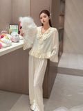  PM3231 - Pyjama dài lụa satin mềm cổ bèo đính nơ 