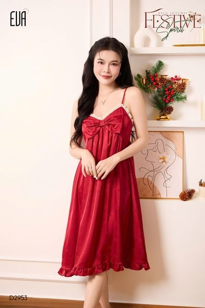  Váy lụa nơ đỏ D2953 