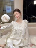  Pyjama dài lụa satin phối ren PM4892 