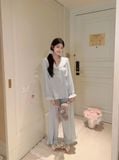  Pyjama dài lụa satin ép nơ đá PM4891 