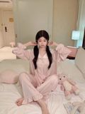  Pyjama dài lụa satin ép nơ đá PM4891 