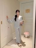  Pyjama dài lụa satin ép nơ đá PM4891 