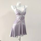  Darling Dress D2563 - Váy lụa phối lưới eo 