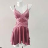  Darling Dress D2563 - Váy lụa phối lưới eo 