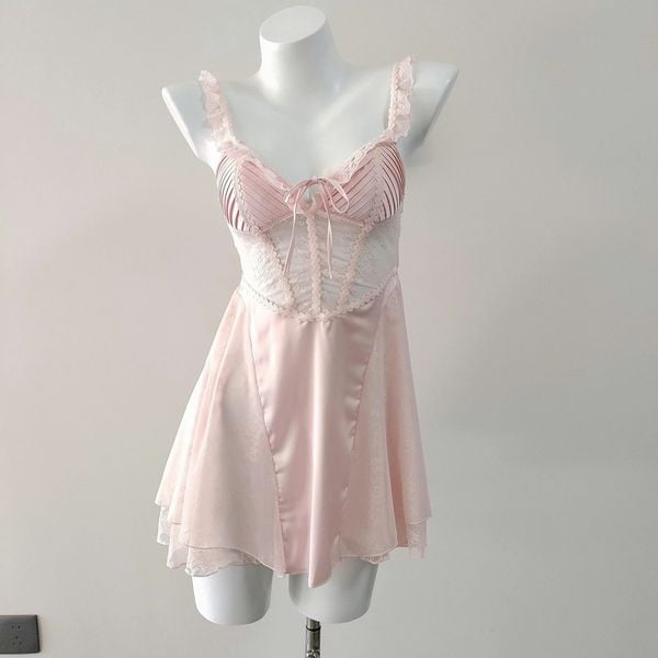  Váy lụa satin phối lưới Plissé D6979 