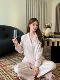  Linear Pyjama - Bộ lụa viền ren nơ túi PM3927 