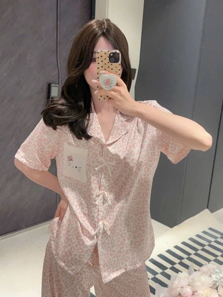  Bijou Pyjama PM4829 - Bộ pyjama lụa beo hồng 