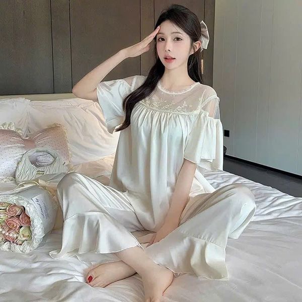  Haze Pyjama PM4827 - Bộ lụa cổ tròn phối lưới 