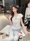  Simply Set PM5925 , Bộ thun dài nơ ngực phối ren 