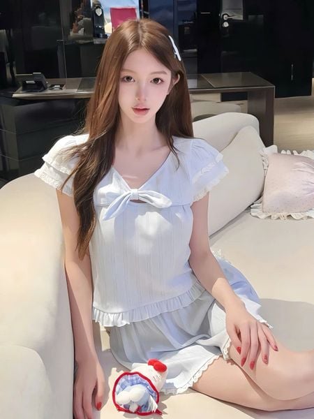 Simply Set PM5925 , Bộ thun ngắn nơ ngực màu xanh 