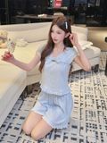 Simply Set PM5925 , Bộ thun ngắn nơ ngực màu xanh 