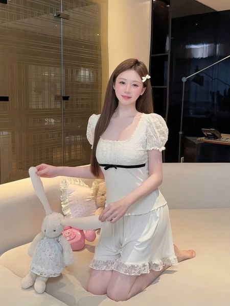  Mochi Set PM5964 , Bộ thun ngắn phối ren đệm ngực mỏng 