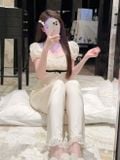  Mochi Set PM5964 , Bộ thun dài phối ren đệm ngực mỏng 