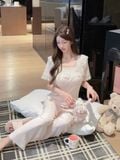  Berry Set PM5715-2 , Bộ thun dài phối ren đệm ngực mỏng 