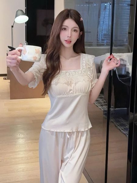  Berry Set PM5715-2 , Bộ thun dài phối ren đệm ngực mỏng 